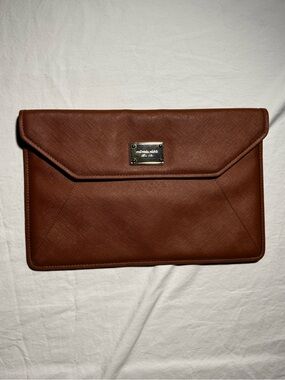 Michael Kors Brown Saffiano Leather Laptop Sleeve 11” 13” MacBook Air Tablet